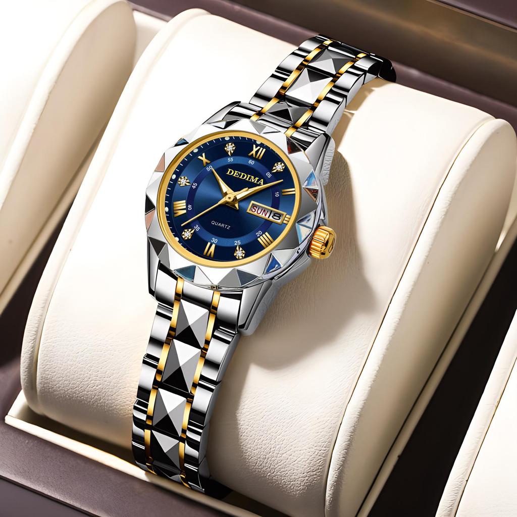 Trendy Versatile Ladies' Diamond-Set Waterproof Luminous Watch - Elegant Goddess Style