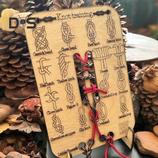 Learn Knot Training Board 16 Knots Tying Practice Wooden Board Beginner Reefs Square Knots Hands-On Learning Board Outdoor Camping Lovers Gift