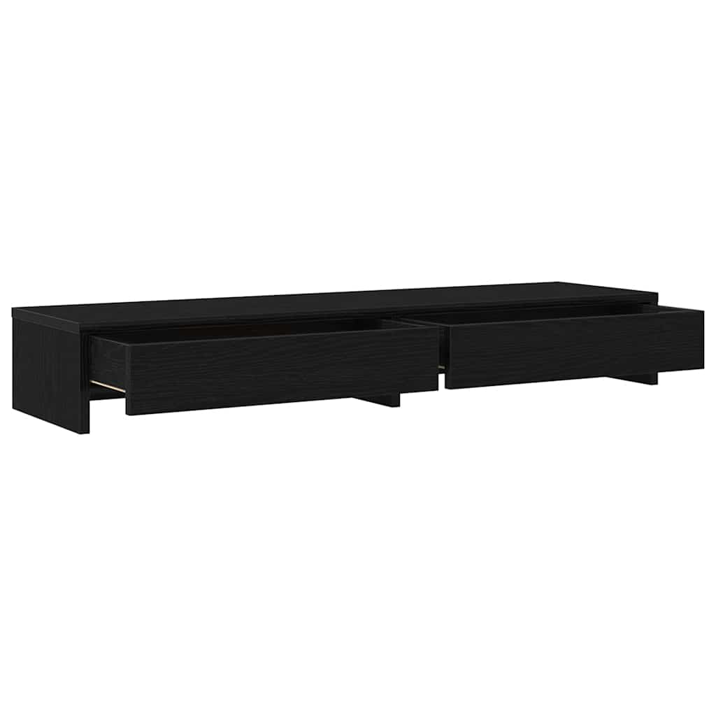 Dual Monitor Stand with Drawers Black Oak Effect 100 X 27 X 15 Cm