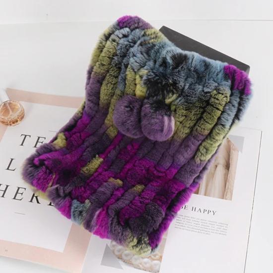 New lady real rex rabbit fur hat Natural warm rex rabbit fur hat scarf Women hand knitted soft real rabbit fur caps scarves