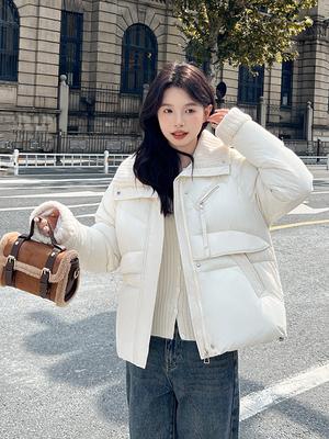Down Cotton-padded Clothes Women's Short Lapel New Solid Color Cotton Clothes Small People Show Height and Thinness Bread