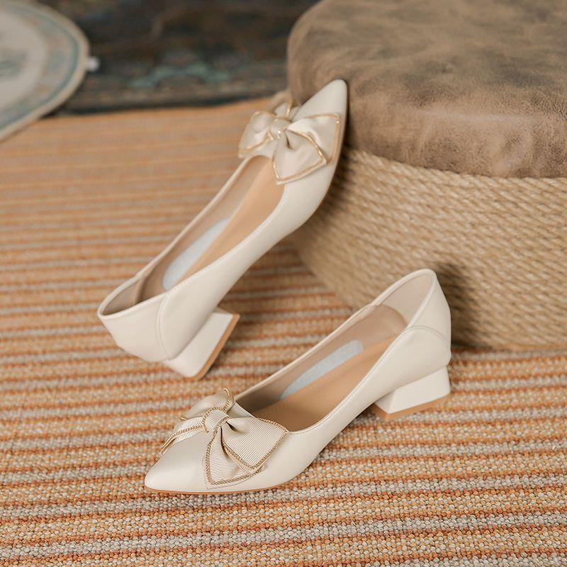Young With Bow Woman Pumps Low Heel Elegant Pointed Toe Shoes for Women Casual Quick Delivery High Quality On Promotion Footwear