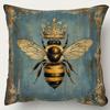 1 Stuks Vintage Bijenkoningin Bedrukte Sierkussenhoes, Geschikt Voor Bank, Slaapkamer, Woonkamer, Een Artistiek Cadeau Voor Natuurliefhebbers.