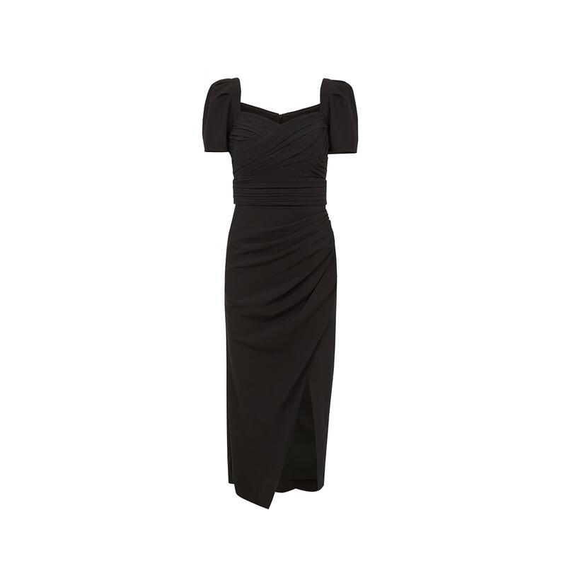 Langzi Elegant French Square Neck Black Dress