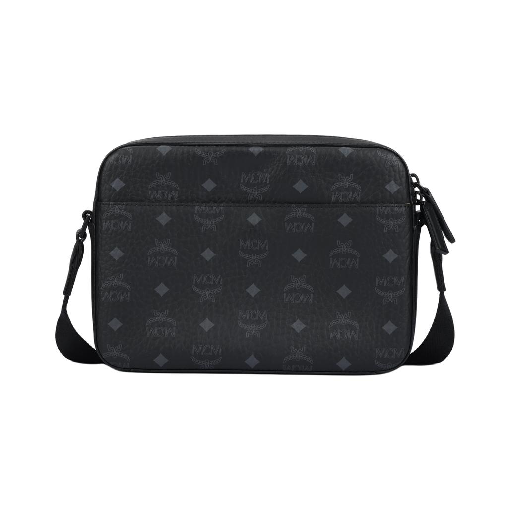 MCM Aren Klassischer Monogramm-Print Verstellbarer Schultergurt Beschichtetes Canvas Und Leder Mittlere Umhängetasche Unisex Umhängetasche Schwarz MMRDSTA01BK001