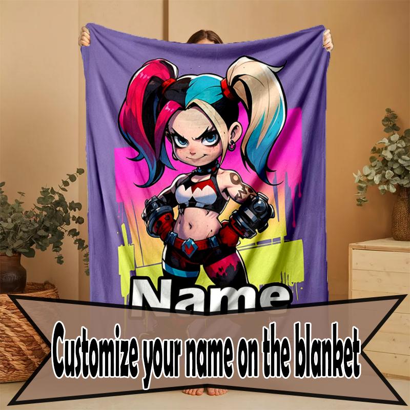 Custom Name Personalized Harley Quinn Joker Print Blanket, Home Decor, Bedroom, Sofa, Camping, Couch, Gifts for Birthday Christmas