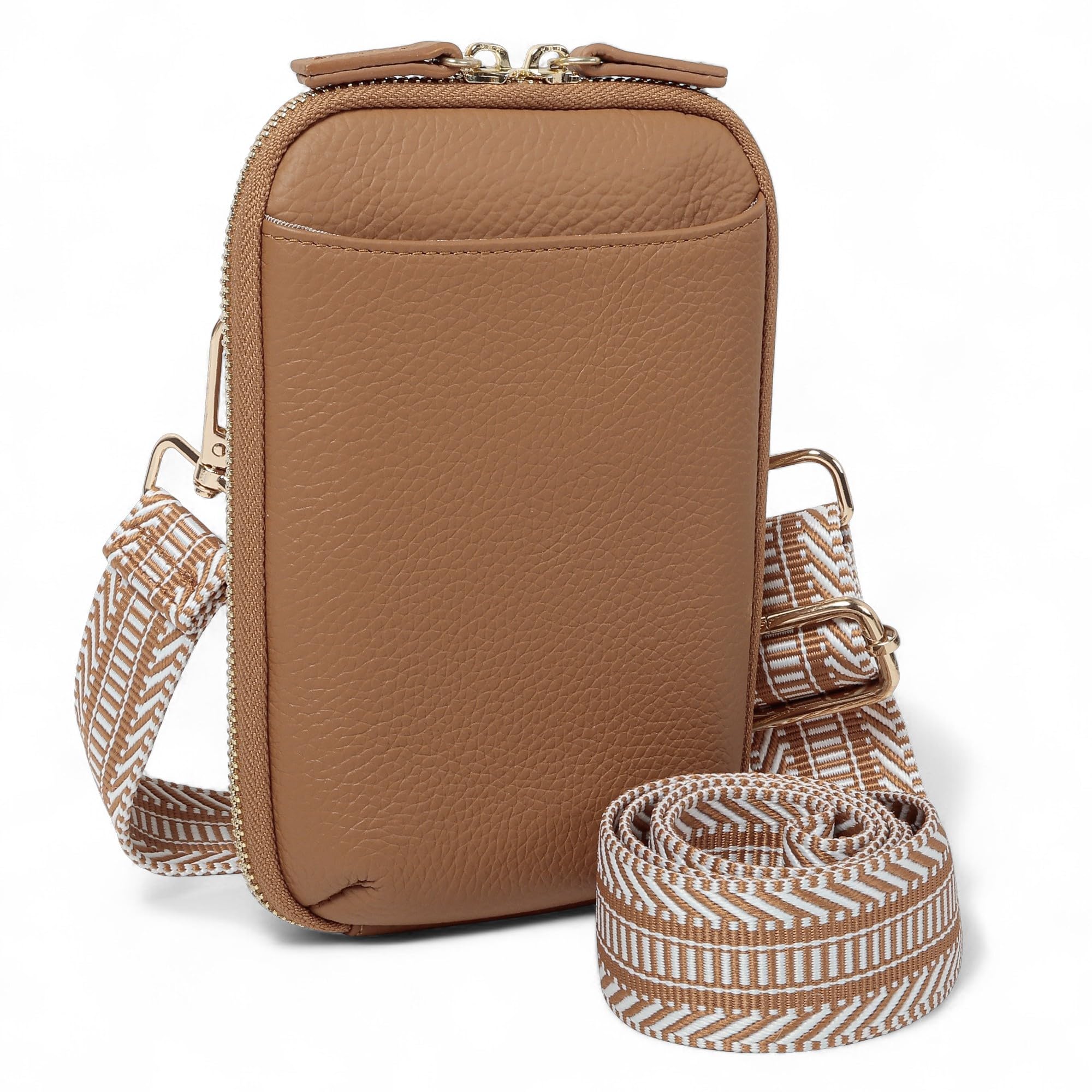 

Dienbona Genuine Leather Smartphone Pouch, Women s Shoulder Bag, Crossbody Smartphone Pouch, with Interchangeable Wide Strap, Brown