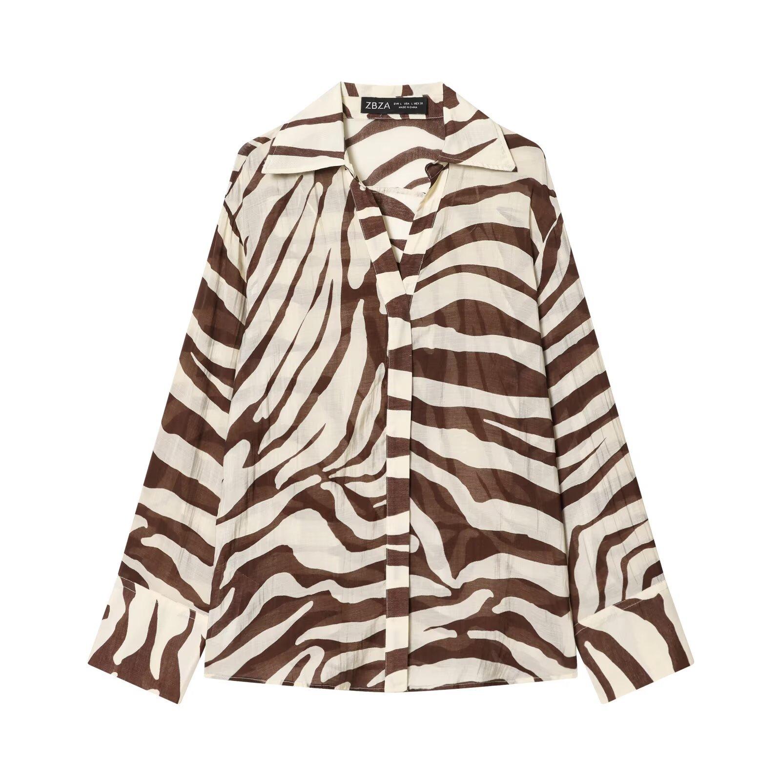 Women s clothing popular fashion zebra pattern printed shirt + trousers set S