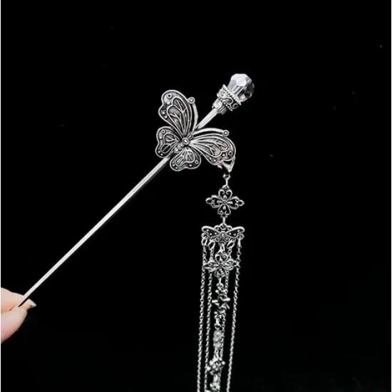 

Заколка для волос в неокитайском стиле для женщин, элегантная заколка-шпилька для волос с кисточкой-бабочкой, винтажная металлическая заколка с эффектом состаривания, аксессуары для волос к платью