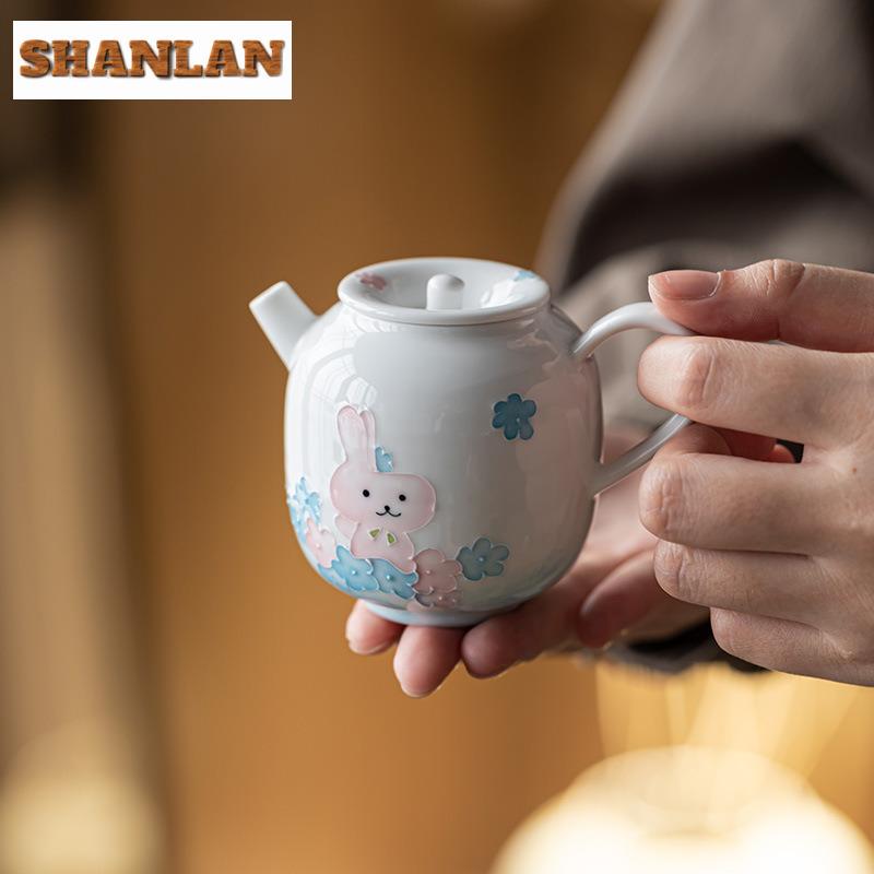 145ml Hand-painted Rabbit Teapot Elegant Tea Infuser Pot Household Tea Maker Kettle With Ball Hole Kung Fu Tea Tableware Gift