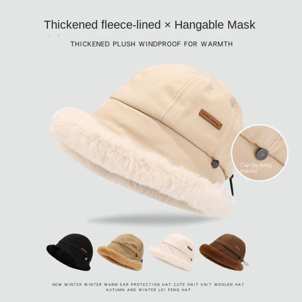 Wide Brim Fluffy Fur Bucket Hat Warm Winter Fisherman Hat Vintage Plus Velvet Panama Hat  Outdoor