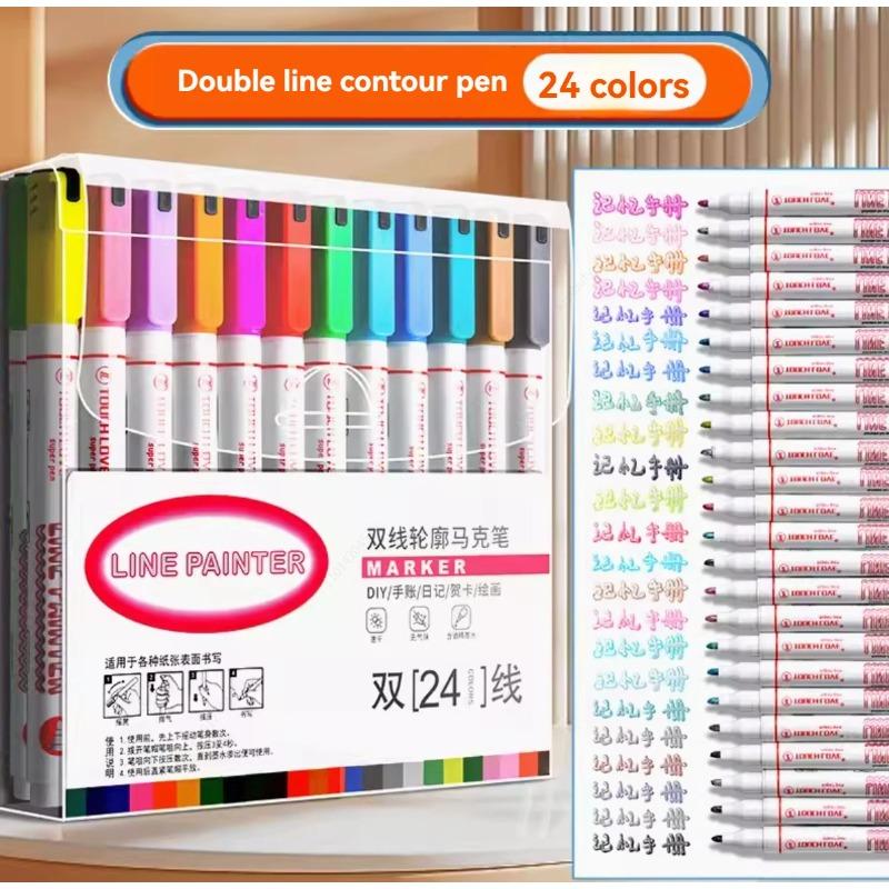 Double Line Outline Pens 12/24 Colors Self-Outline Metallic Markers Glitter Writing Drawing Pen for DIY Art Crafts Scrap Booking