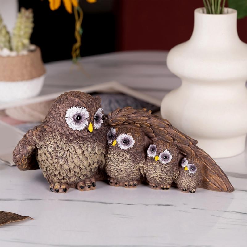 Resin Owl Family Figurines Garden Owl Decors Statue Resin Animal Figurines Sculpture Table Centrepieces for Living Room