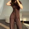 2025 Women's Summer Fashion Slim-Fit Round Neck Top & Wide-Leg Elastic Pants Set