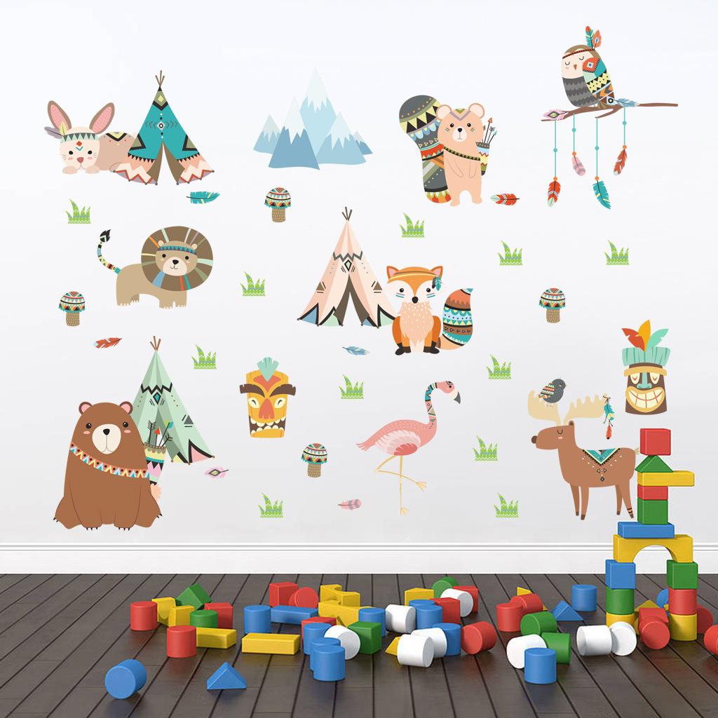 Cartoon Animal Wall Stickers Set, Removable Self-Adhesive Decals for Kids Room Nursery Kindergarten Wall Decor