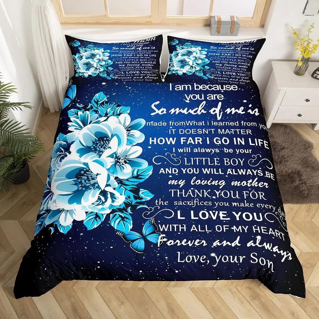 Mothers Day Duvet Cover Set Mom Gifts From Daughter Bedding Set Polyester Floral Print Comforter Cover Room Decor Twin King Size