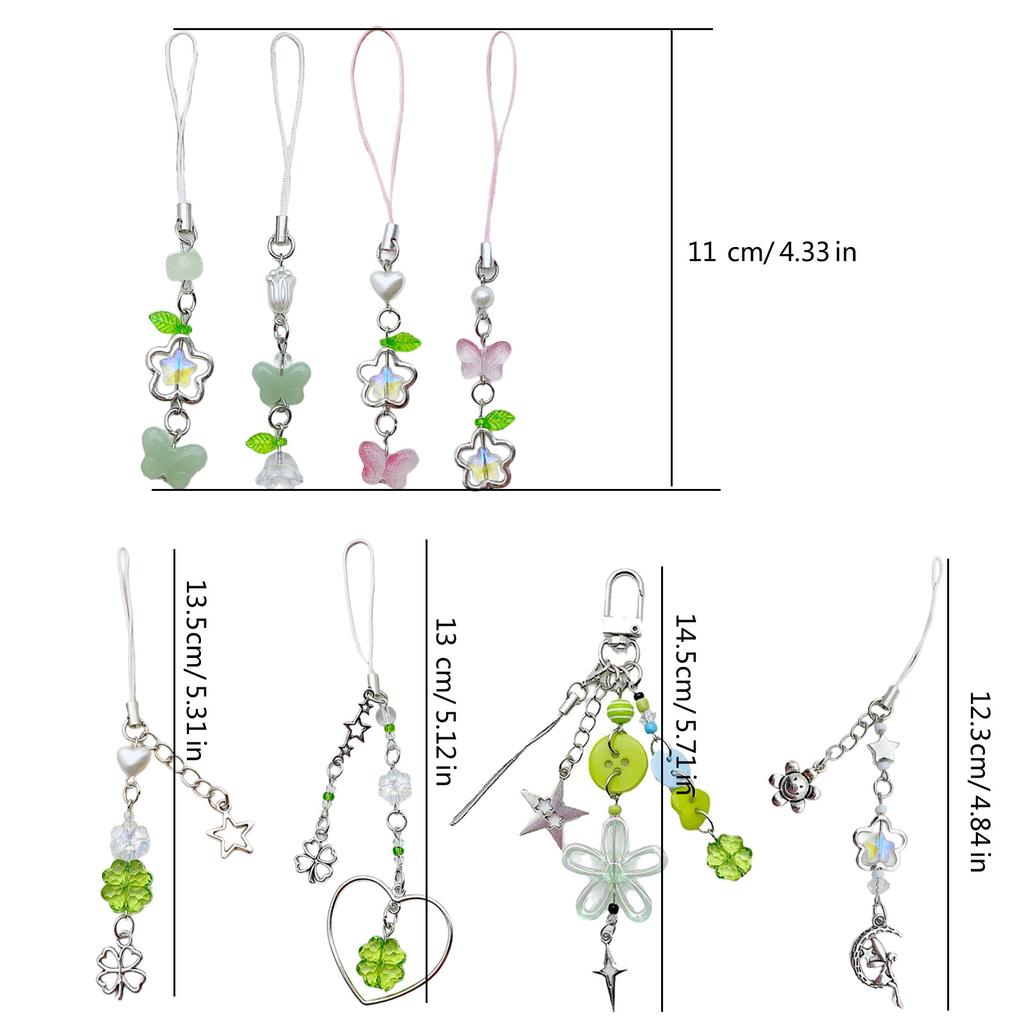 Butterfly Phone Chain Ornament Four Leaf Clovers Beaded Cellphone Pendant Phone Lanyard Bag Charm for Fashion Individual