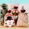 Cartoon Style Christmas Burlap Gift Bags Featuring Merry Snowman Reindeer Design