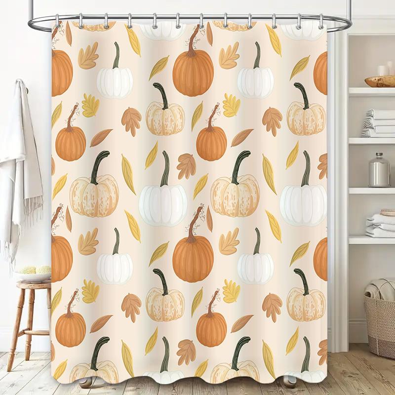 Herbstblätter Kürbis Muster Duschvorhang Wasserdichtes Gewebe für Heimdekoration im Badezimmer.