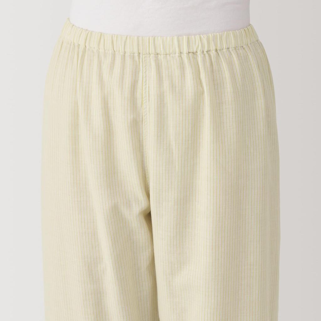 MUJI Seamless Thin Gauze Sleeve Light Yellow Size FD1L7A5S Women's 3/4 Pajamas, Stripe, XS,