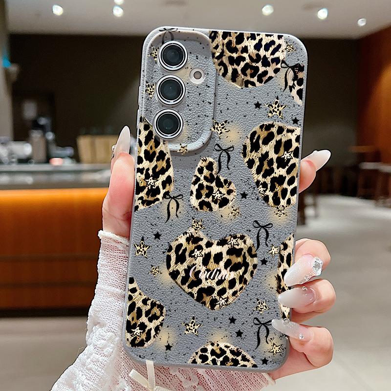 Bowknots Leopard Print Case For Samsung S26 S25 Ultra S24 S23 S22 S21 FE A15 A35 A55 A16 A36 A56 A17 A18 A37 A57 5G Leather Texture Soft Cover