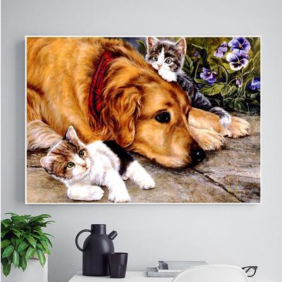 Perro y Gato DIY Cristal Completo 5D Pintura de Diamantes de Plástico Kit Punto de Cruz Arte Mosaico Diamante de Imitación Cuadrado