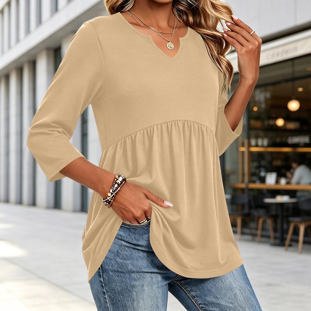 Women's Fashion Casual V-Neck Three-Quarter Sleeve Shirt