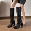 Niszowy design klamra paska wysokie kozaki do kolana damskie 2025 jesień i zima kwadratowy nosek cienka szeroka cholewka gruby obcas kozaki
