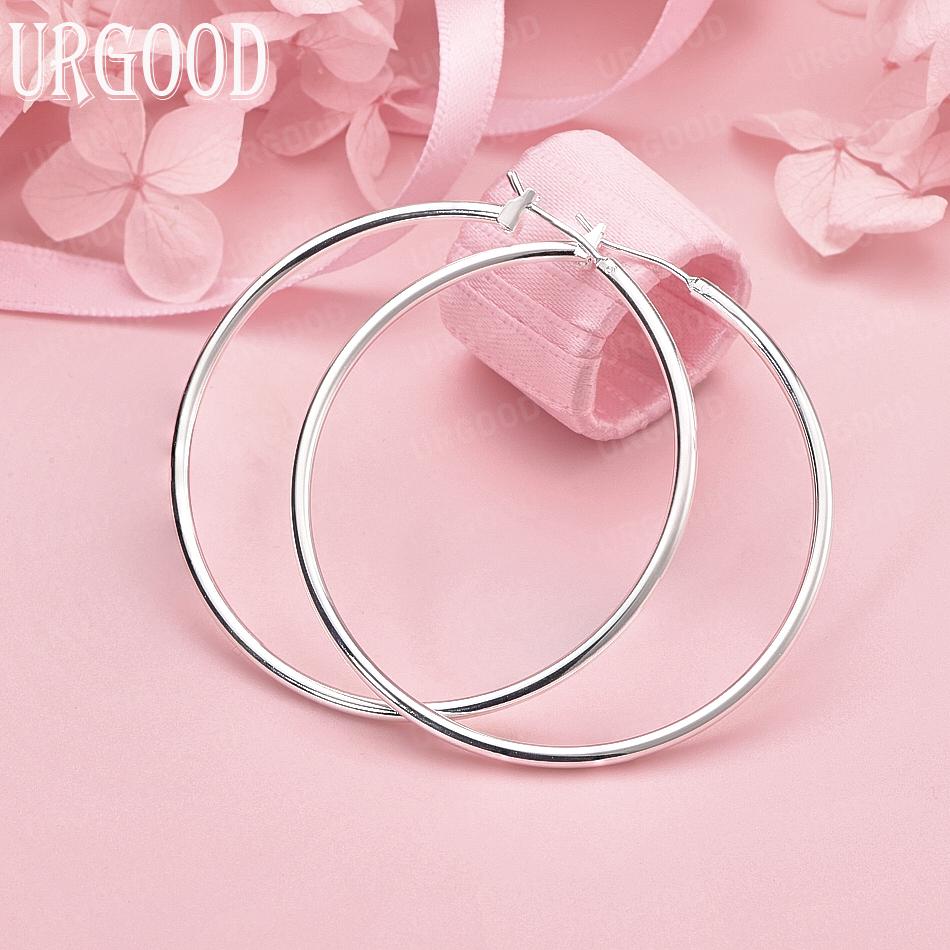 925 Sterling Silver 50mm Circle Fashion Pierced Earrings Wedding Gift Jewelry 50mm