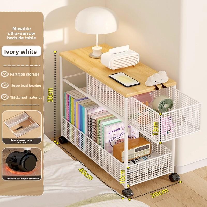 Ultra Narrow Bedside Table, Metal Rolling Cart, Slim Gap Storage Cabinet, 3-Tier Mobile Nightstand with Wheels for Small Space