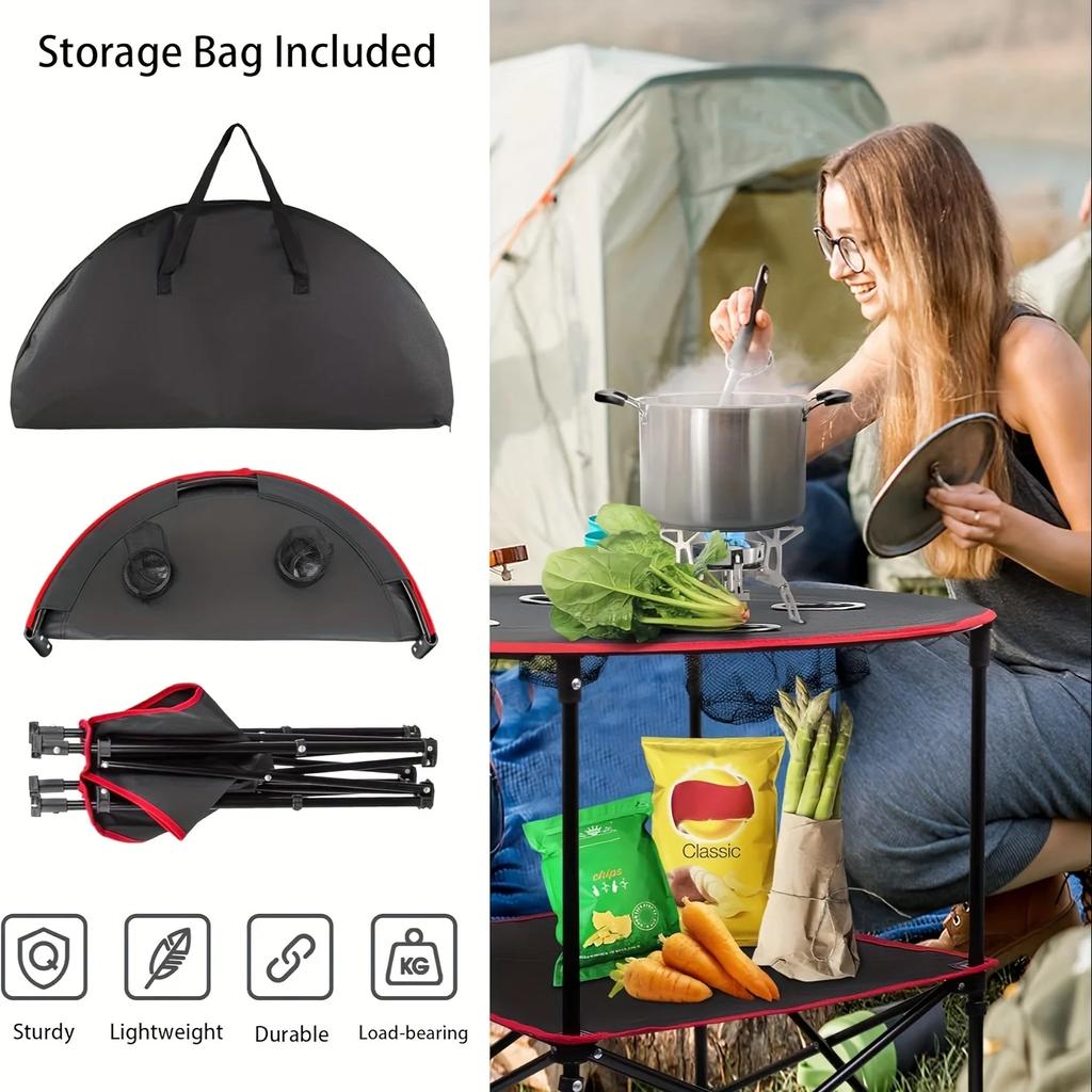 Folding Camping Table, Outdoor Beach Picnic Table with 4 Cup Holders & Carrying Bag, for Bonfire Party & Tailgate Activities