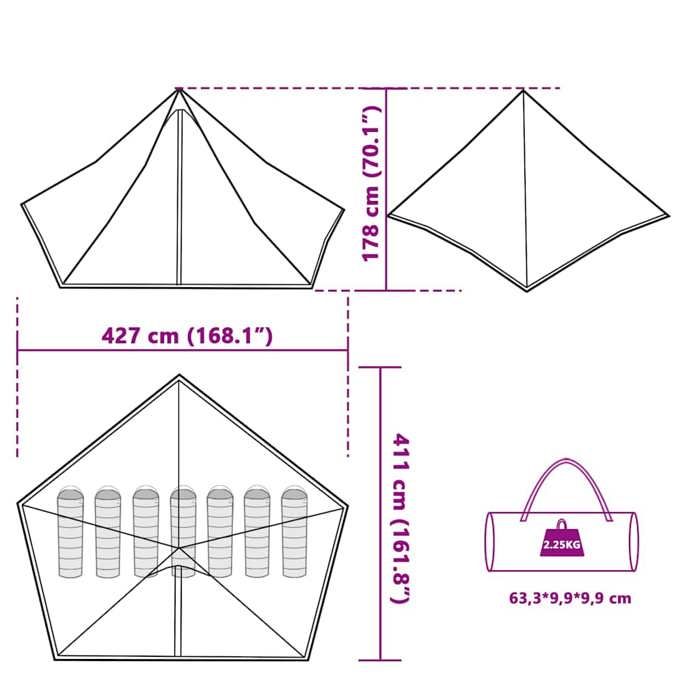 VidaXL Family Tent Tipi 7 People Green Waterproof, Tent, Camping Shelter, Garden Shelter, Camping Tent, Shelter 94710