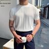 Summer Men Vertical Striped Knit T Shirt Slim Fit Casual Top
