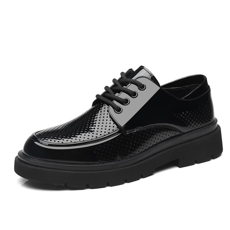 Men's Shoes Glossy Leather Shoes Men's Casual Shoes Young Men's Suit Leather Shoes Black Round Head Leather Shoes Trendy Shoes