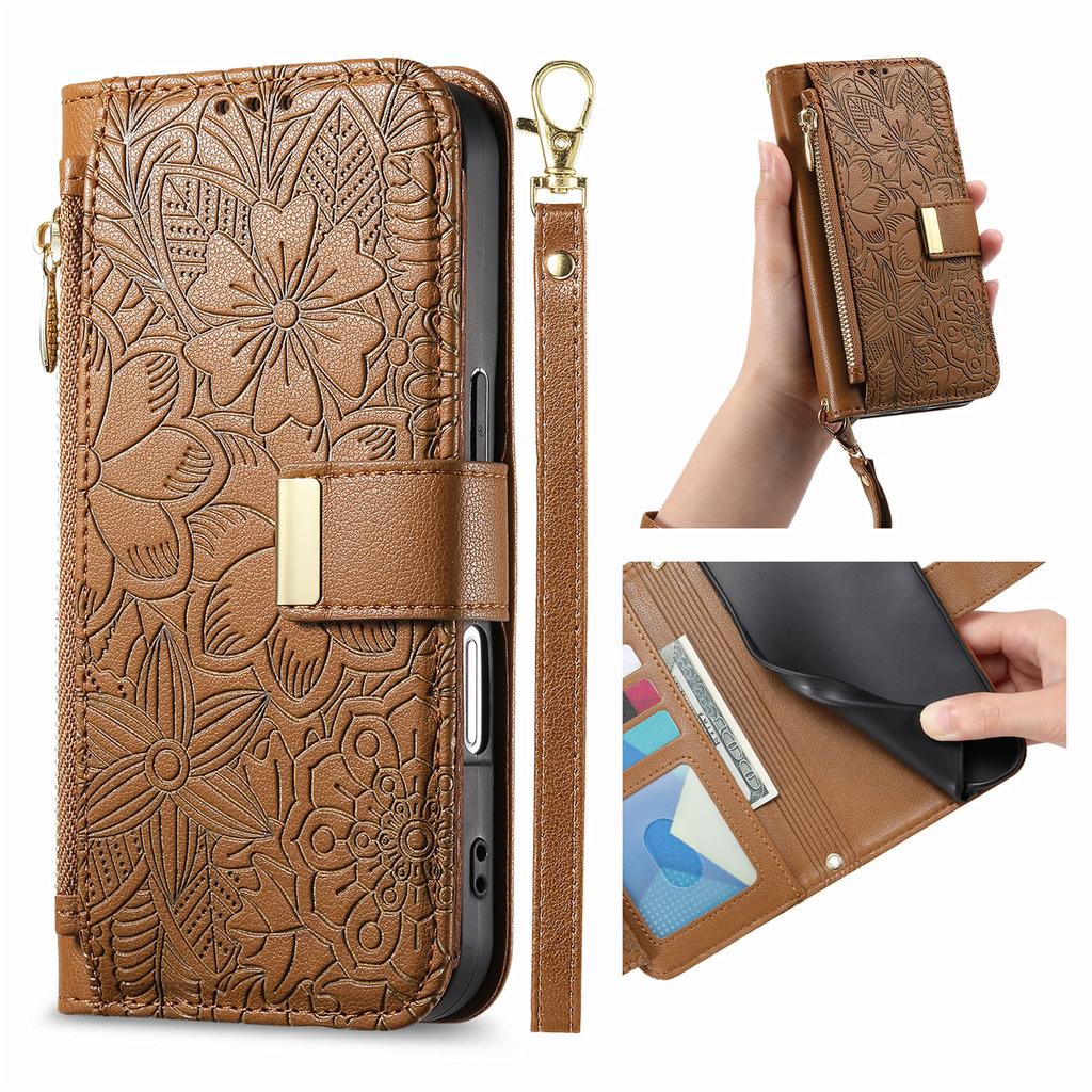Floral Leather Wallet Case for Motorola Moto E15/G05/G15/G75/G85...Vintage All-in-One Card Holder w/Stand, Magnetic Closure & Wrist Strap