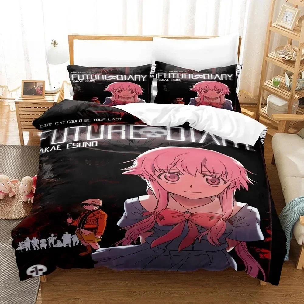 New 3D Printed Anime Bed Sheet Future Diaries Mirai Nikki Bedding Set Single Twin Full Queen King Size Bed Set Adult Kid Bedroom