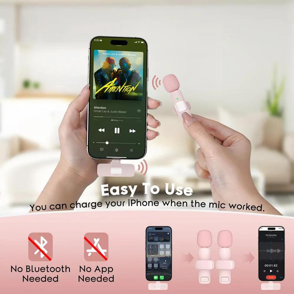 2.4G Lavalier Microphone Mini Wireless Microphone Audio Video Recording Mic for iPhone Android Phone for Live Broadcast Game