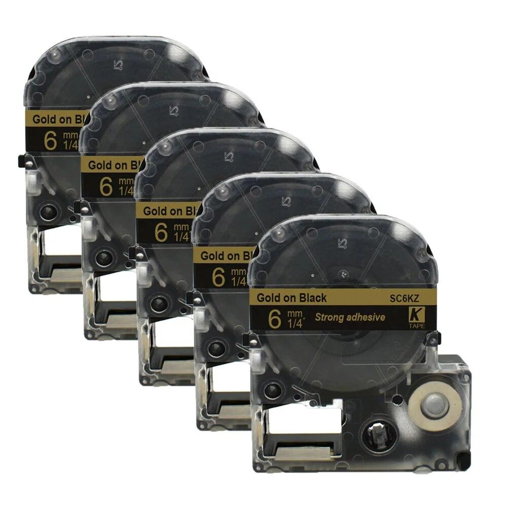 5 Packungen 6 mm mehrfarbige Etiketten, kompatibles Epson-Etikettenband SS6KW LC-2WBN9 SC6YW SC6BW SC6RW für Kingjim Epson-Drucker LW300 LW400