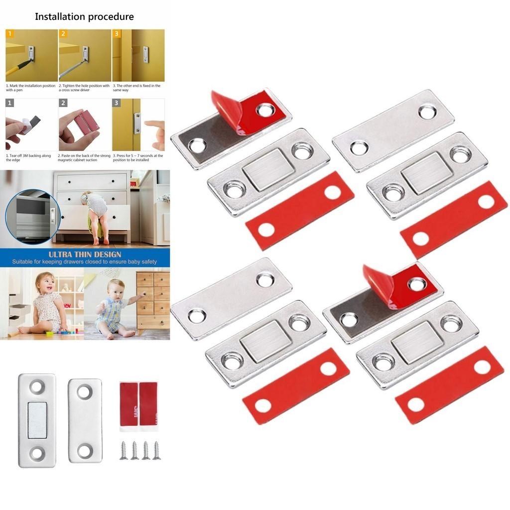 Thin Magnetic Door Latch For Cabinet Automatic And Wall-mounted Stainless Steel Material