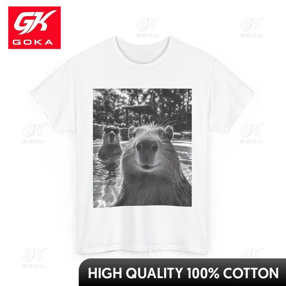 Cool Capybara Selfie TShirt Funny Capybara Gifts EcoFriendly Flexible Soft Cotton Tee Boho Classic Abstract Tees S