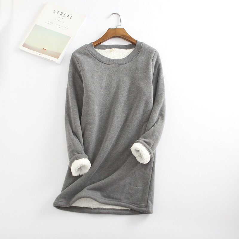 Plus Size Thickened Velvet Warm Tops Women Winter Casual Bottoming Fleece T Shirt Solid Color O-Neck Sweatershirts