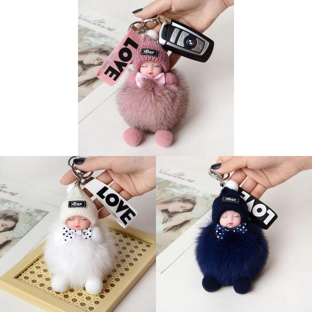 Faux Fox Fur Sleep Doll Bag Charm With Handmade Craft For Car Keychain And Backpack Decor