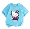 Kids Boys Girls Crew Neck Short Sleeve 100% Cotton T-Shirt, Cute Cartoon Cat Print Casual Soft Breathable Tee with Lovely Pink Flower, Comfortable Dai