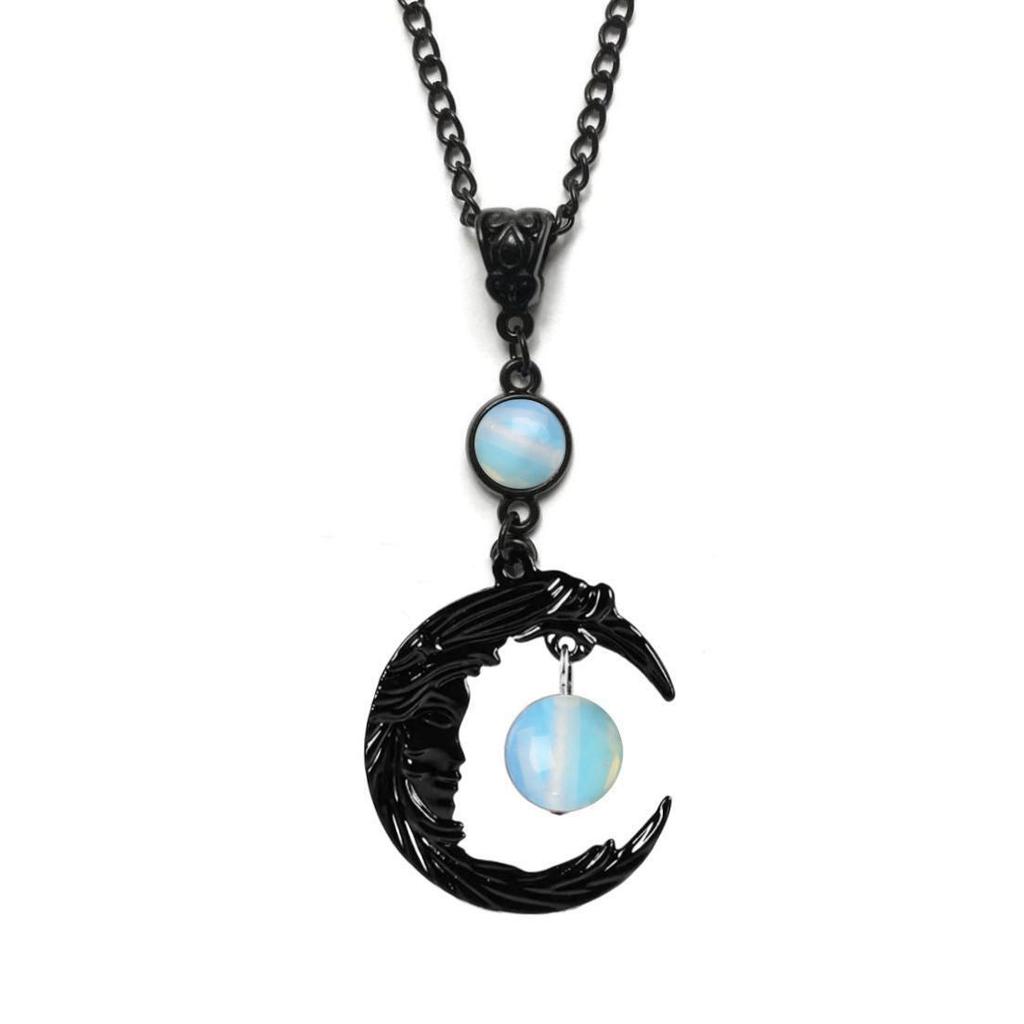 Natural Quartz Moon Goddess Pendant Necklace With Geometric Design For Women