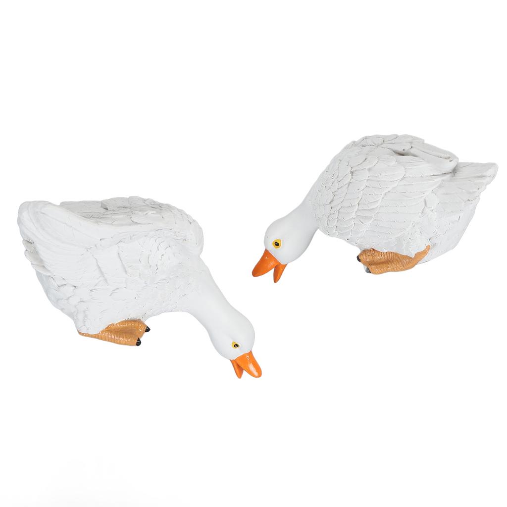 2pcs Drinking Duck Statue Waterproof Resin Duck Garden Landscape Figurines Decorative Outdoor