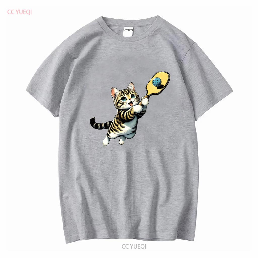 Funny Kitten Playing Pickleball Cute Cat Player T Shirt Sweat Vintage Washed Casual Top For Everyday Wear Streetwear Vintage
