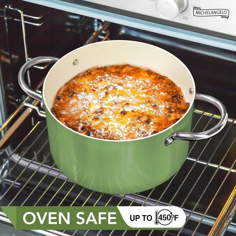MICHELANGELO 6QT Stock Pot with Lid Nonstick Cooking Pot Soup Pot with Ceramic Coating Induction Compatible Double Handle Pot