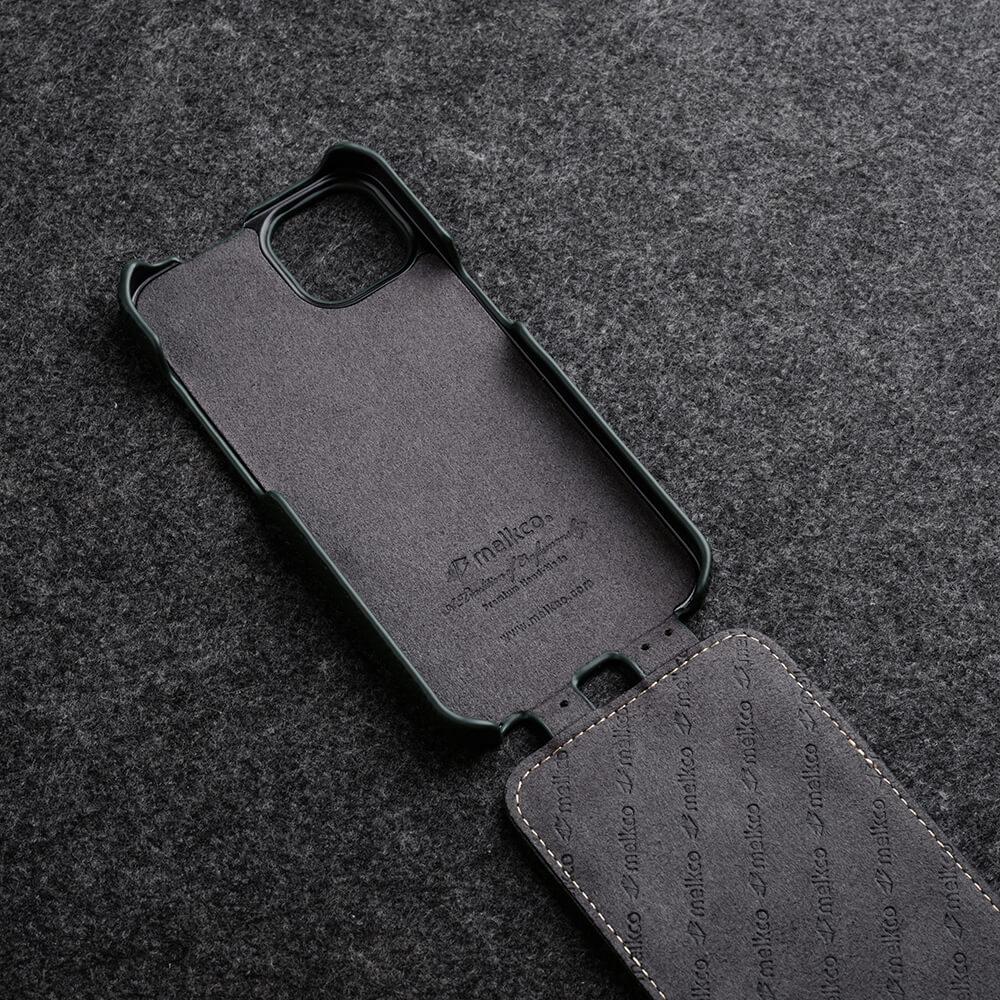 MELKCO For iPhone 15 Pro Max Case Litchi Texture Genuine Cow Leather+PC Vertical Flip Cover
