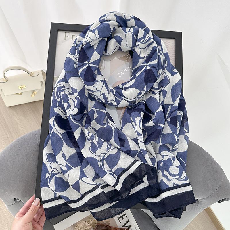 Summer thin cotton and linen scarf women's versatile temperament fashion silk scarf travel sunscreen scarf air-conditioned room shawl dual-purpose
