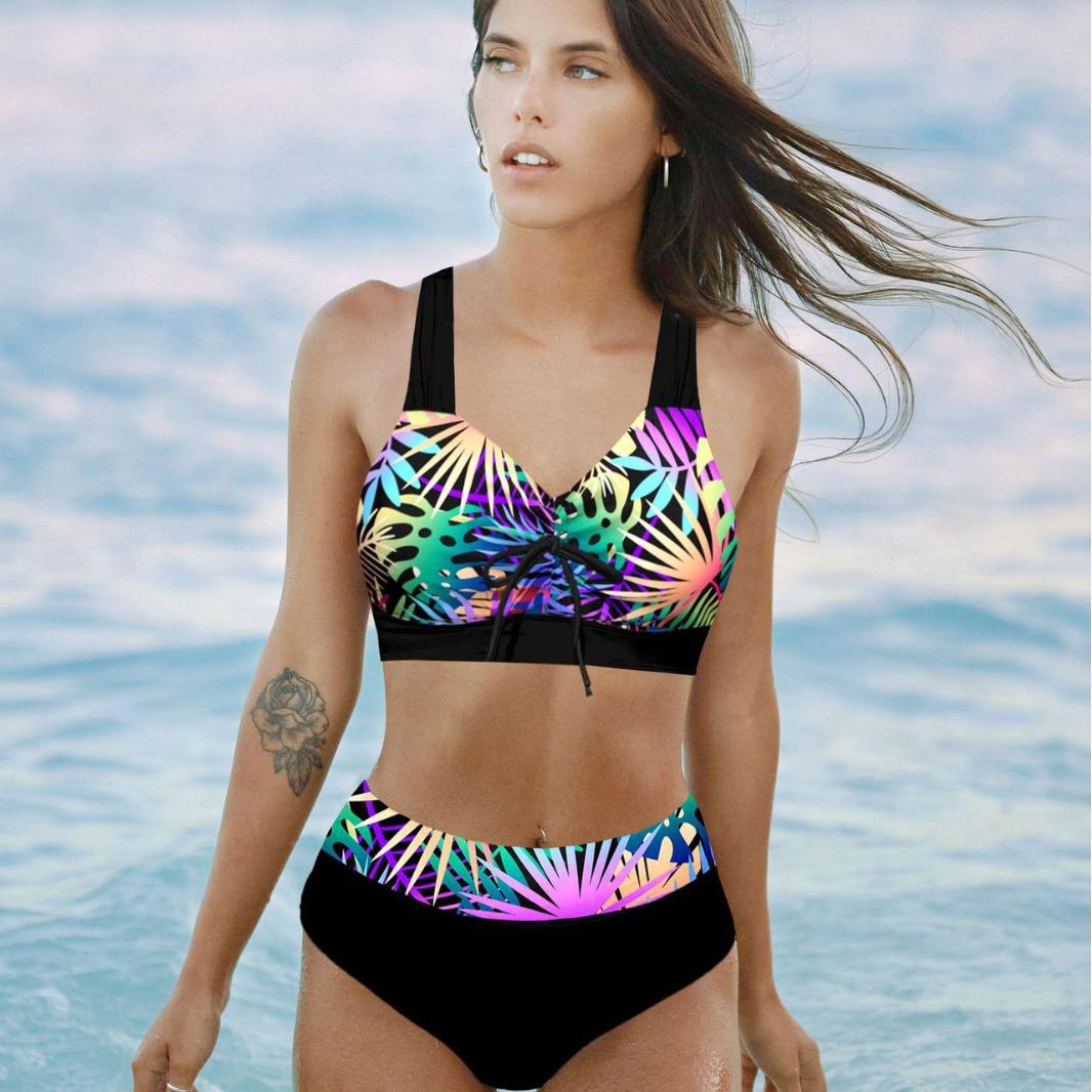 

2025 Европейский и американский бестселлер Женский быстросохнущий раздельный купальник - Новый стиль Сексуальный принт Купальник 5XL чёрный